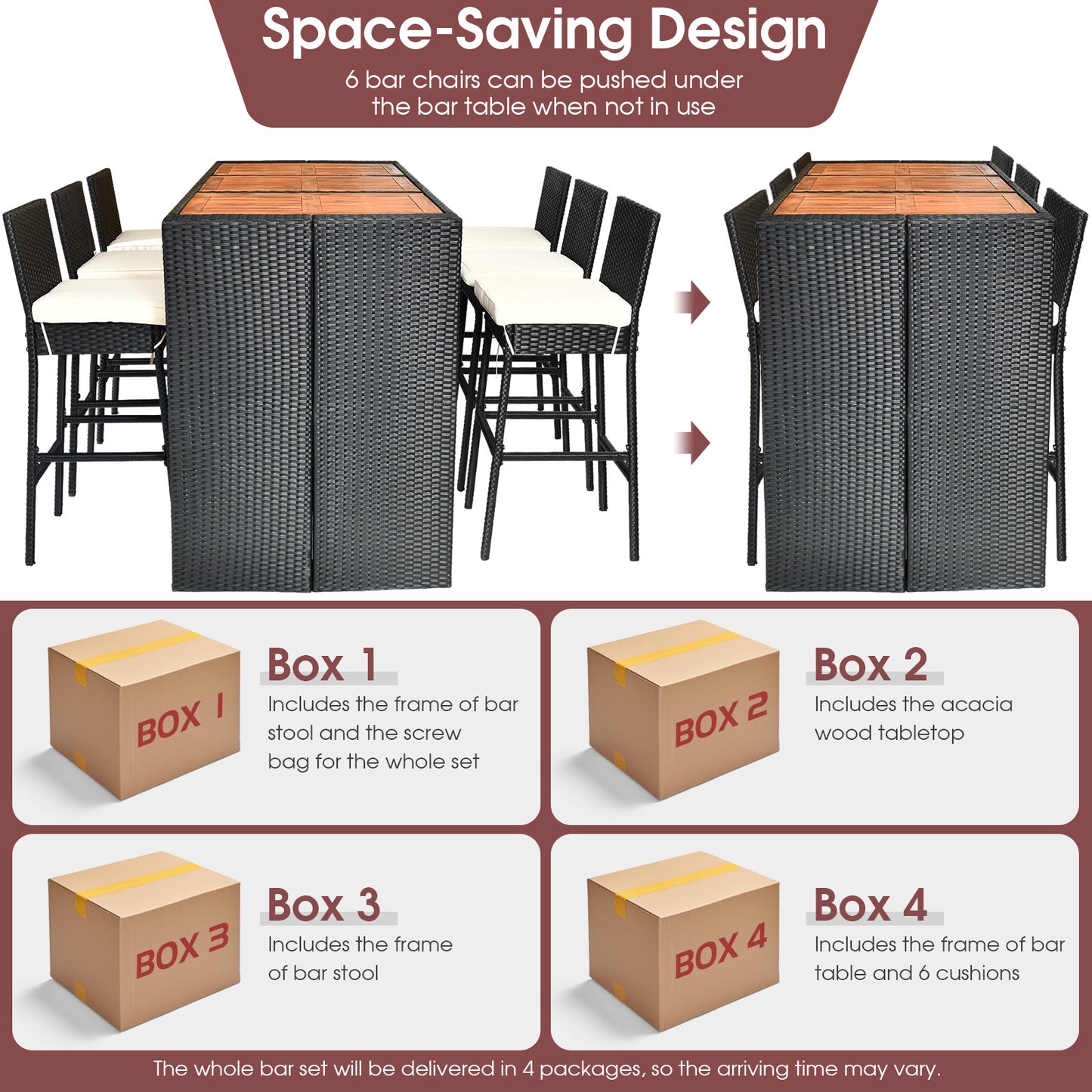 7-Piece Patio Rattan Wicker Dining Furniture Set