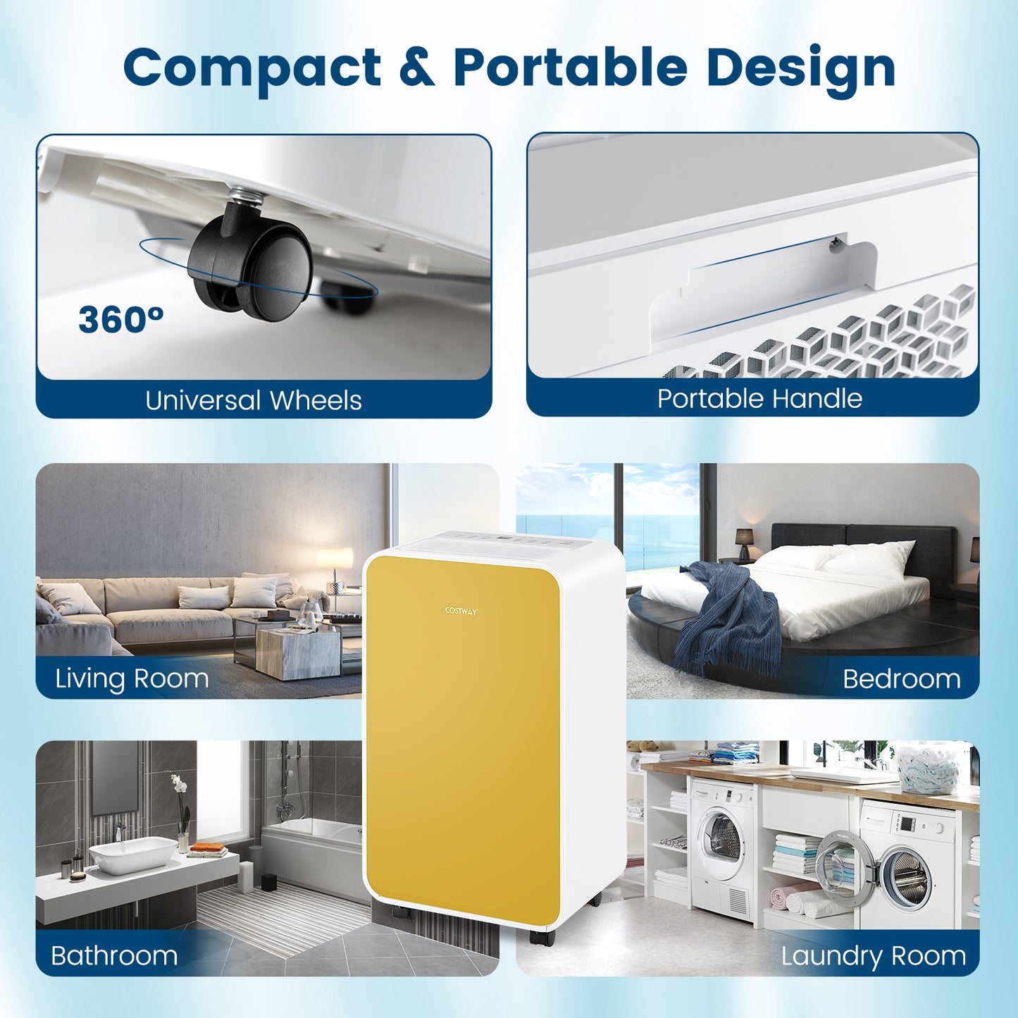 32 Pints/Day Portable Quiet Dehumidifier, 2500 Sq. Ft, Yellow Dehumidifiers at Gallery Canada