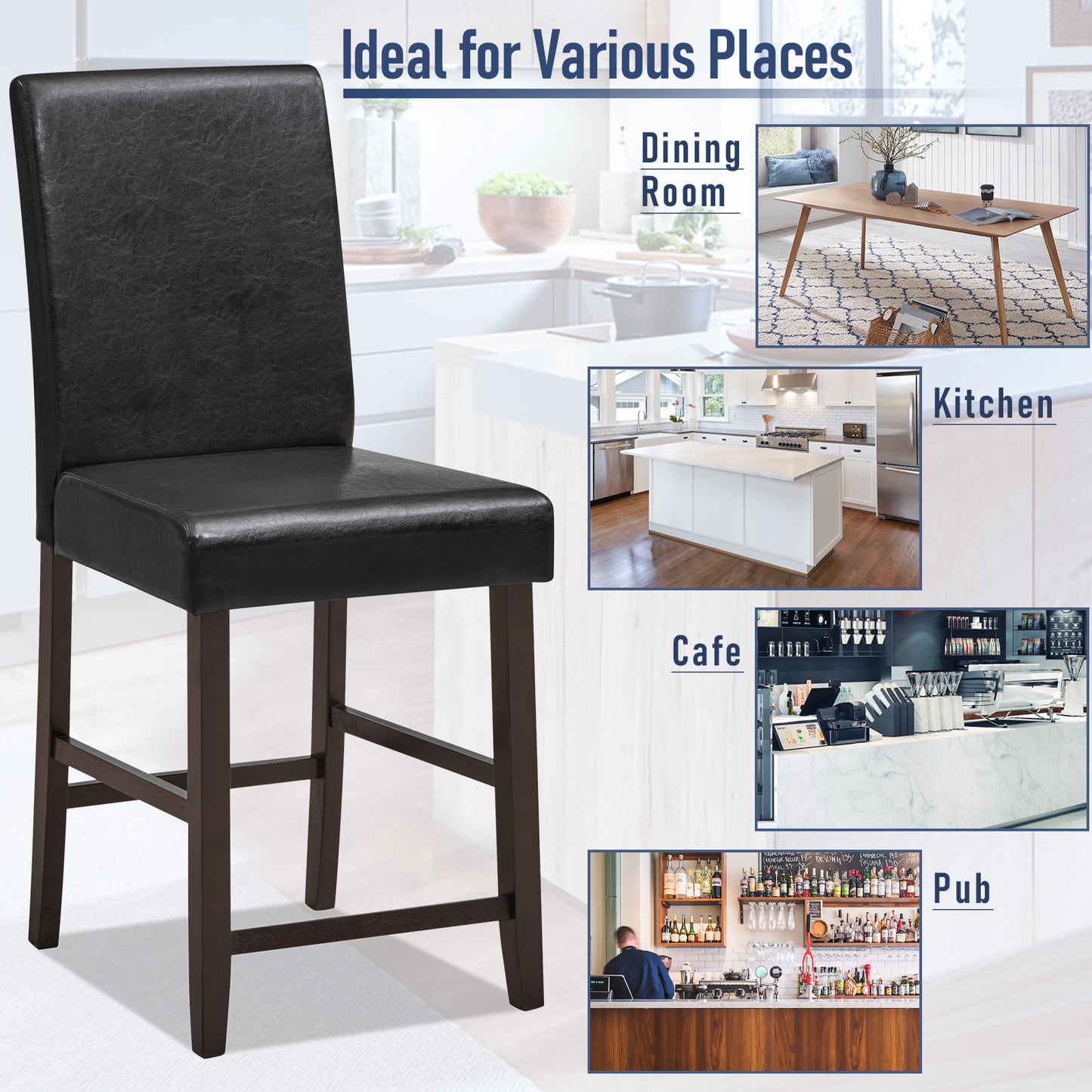 25 Inch Counter Height Bar Stools, Set of 2, Black Bar Stools at Gallery Canada
