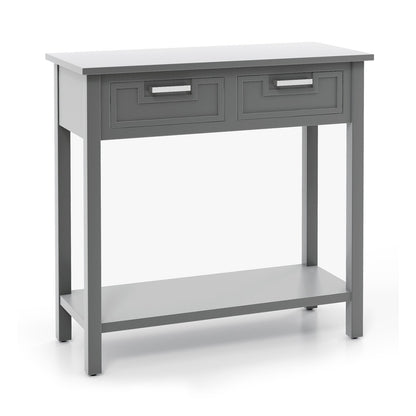 Narrow Console Table with Drawers and Open Storage Shelf, Gray at Gallery Canada