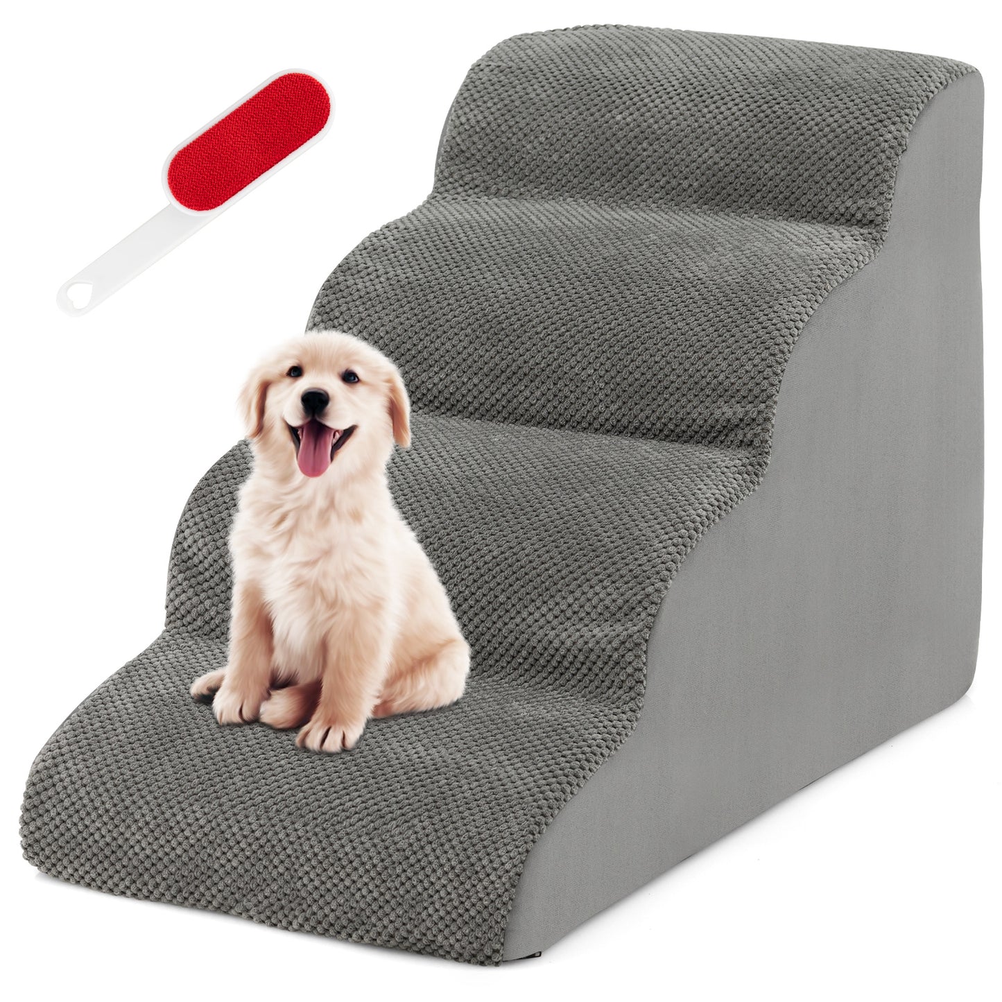 4-Tier Foam Non-Slip Dog Steps, Washable Zippered Cover, Gray Dog Supplies at Gallery Canada