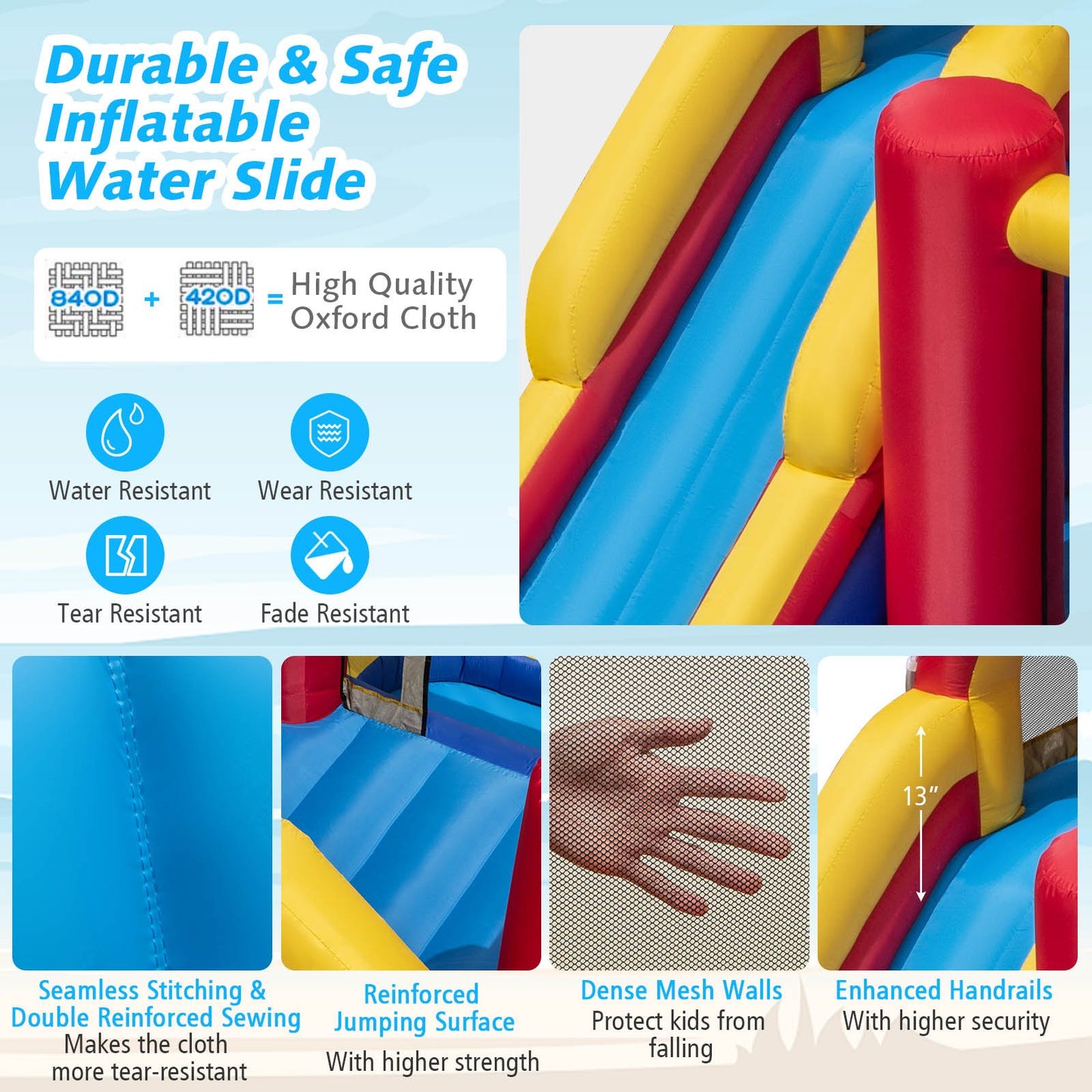 7 in 1 Outdoor Inflatable Bounce House with Water Slides and Splash Pools without Blower, Red