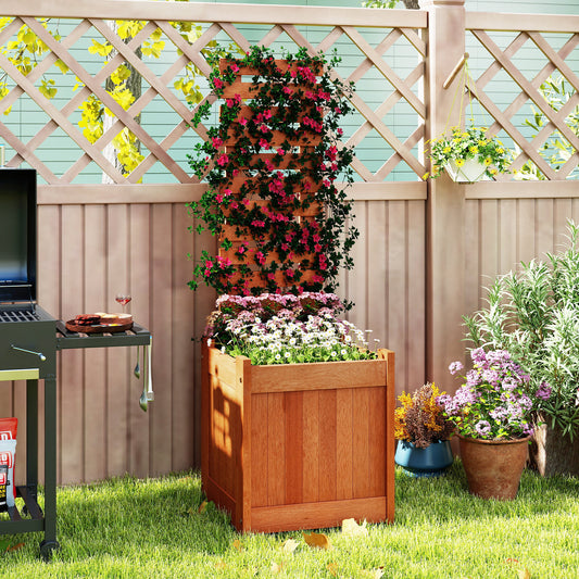 Outdoor Wooden Raised Garden Bed with Trellis, Natural Raised Garden Beds Natural at Gallery Canada