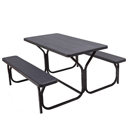 HDPE Outdoor Picnic Table Bench Set with Metal Base, Black at Gallery Canada