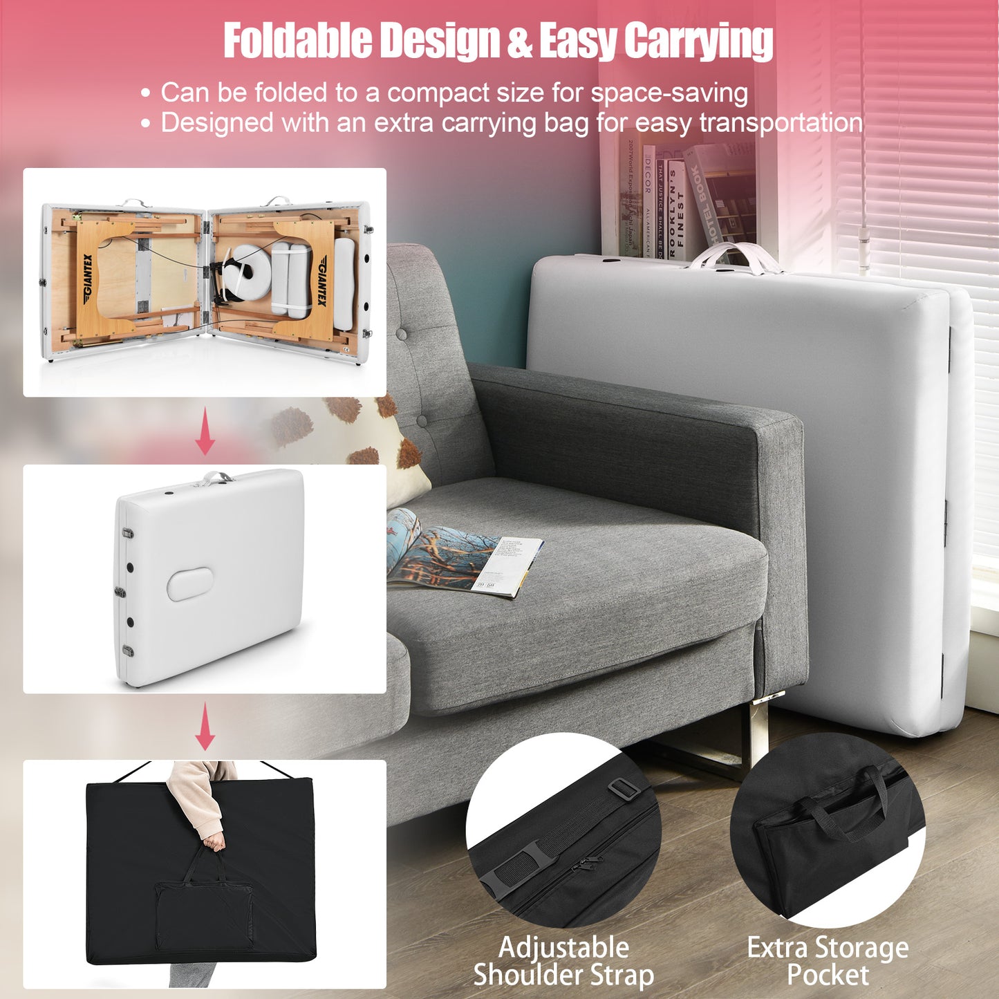 3 Fold Portable Adjustable Massage Table, White Spa & Salon at Gallery Canada