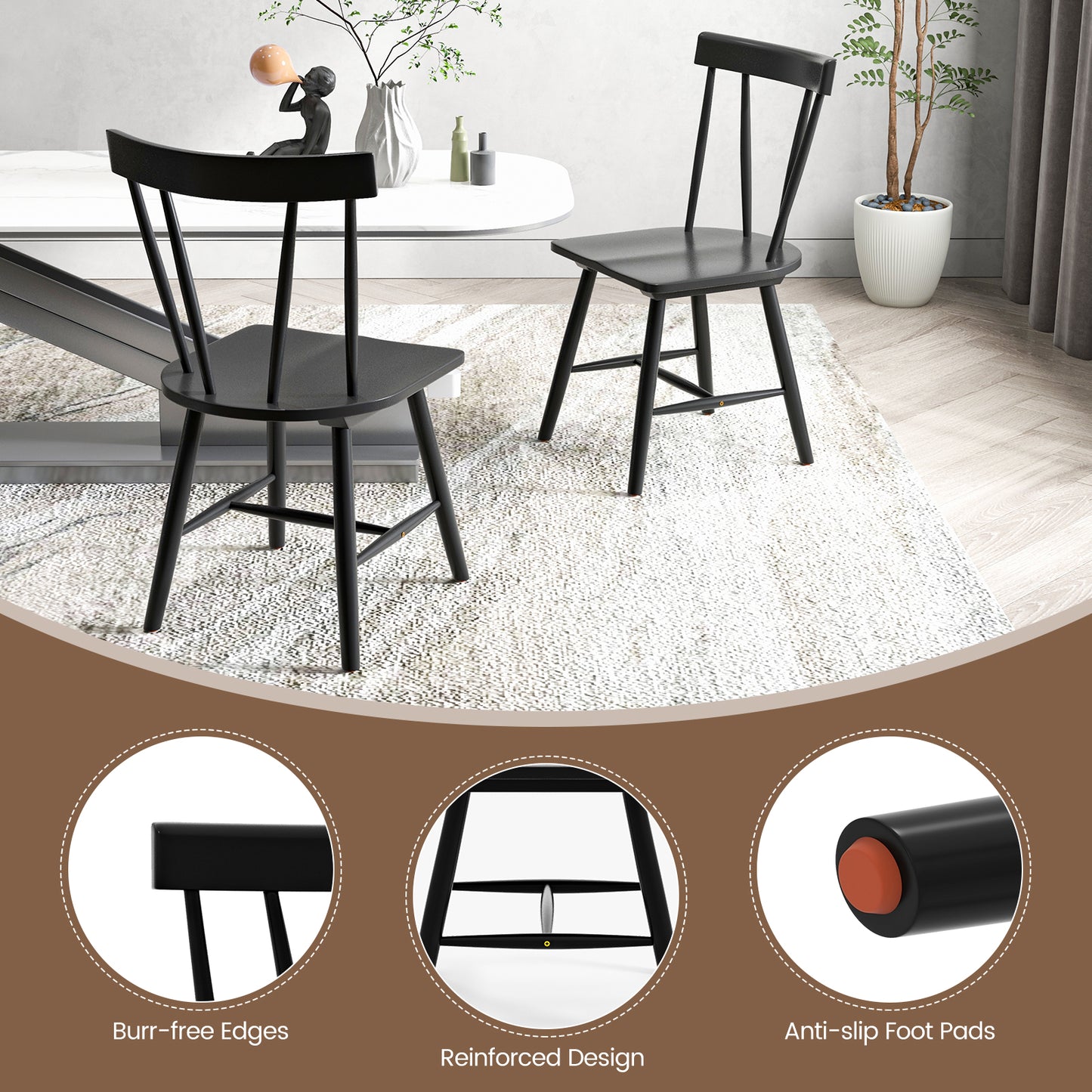 Windsor Style Armless Chair, Solid Rubber Wood Frame, Black Chairs at Gallery Canada
