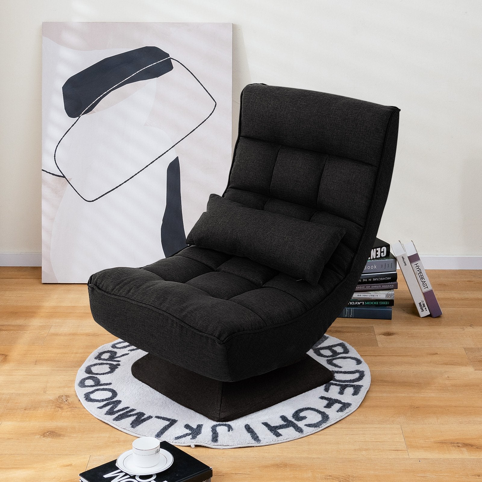 5-Level Adjustable 360° Swivel Floor Chair with Massage Pillow, Black at Gallery Canada