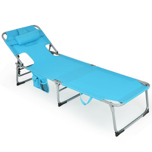 Folding Beach Lounge Chair with Pillow for Outdoor, Turquoise