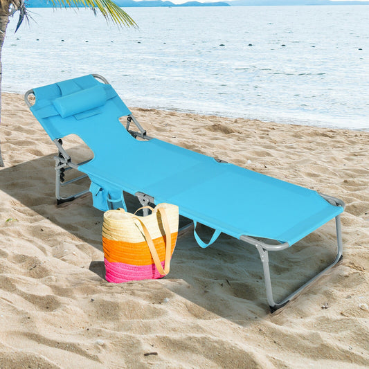 Folding Beach Lounge Chair With Pillow, Turquoise Outdoor Chaise Lounges Turquoise at Gallery Canada