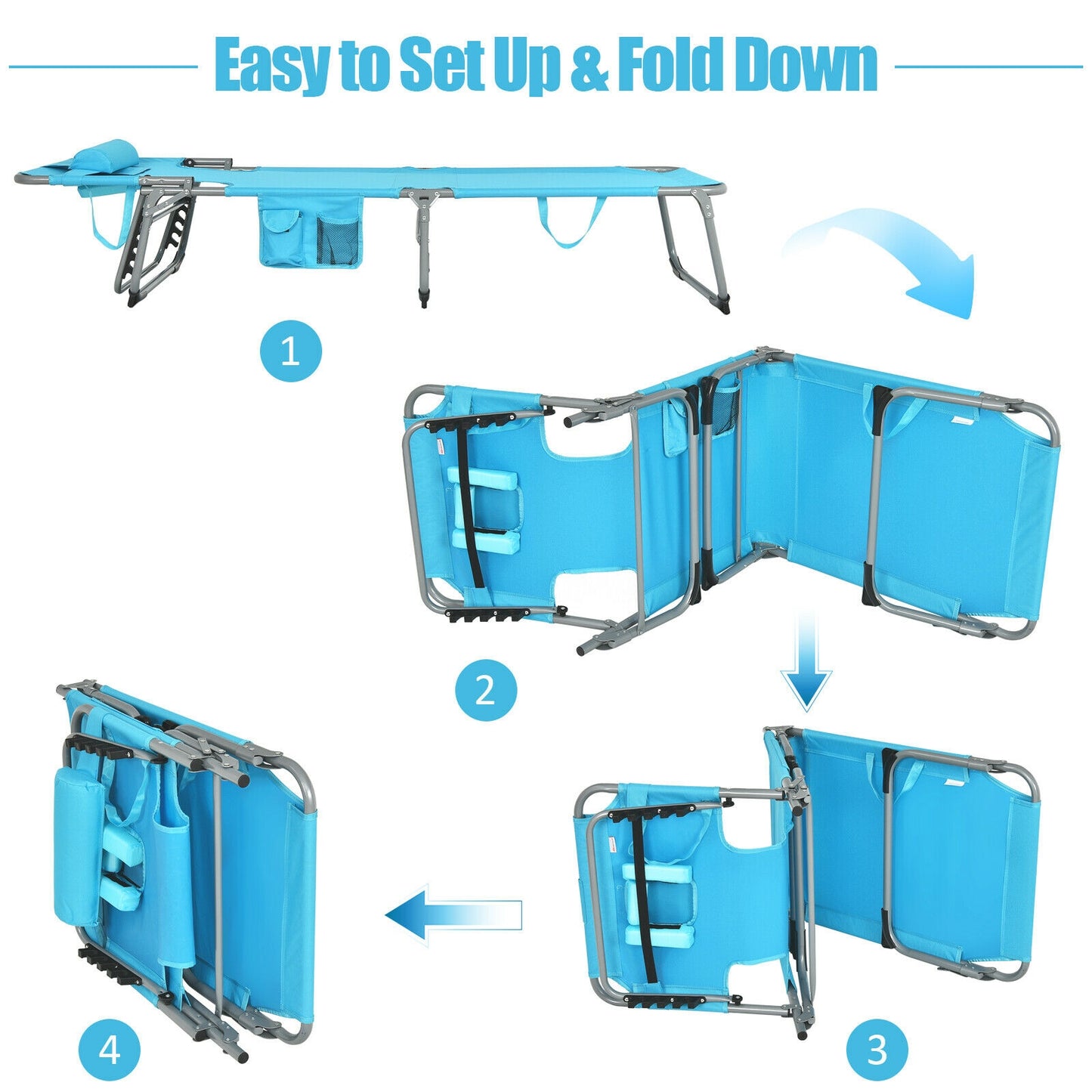 Folding Beach Lounge Chair With Pillow, Turquoise Outdoor Chaise Lounges at Gallery Canada