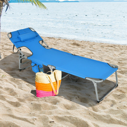 Folding Beach Lounge Chair With Pillow, Blue Outdoor Chaise Lounges Blue at Gallery Canada