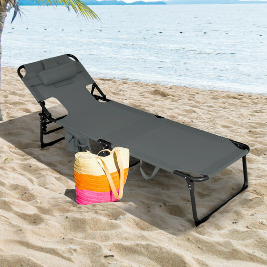 Folding Beach Lounge Chair With Pillow, Gray Outdoor Chaise Lounges Gray at Gallery Canada