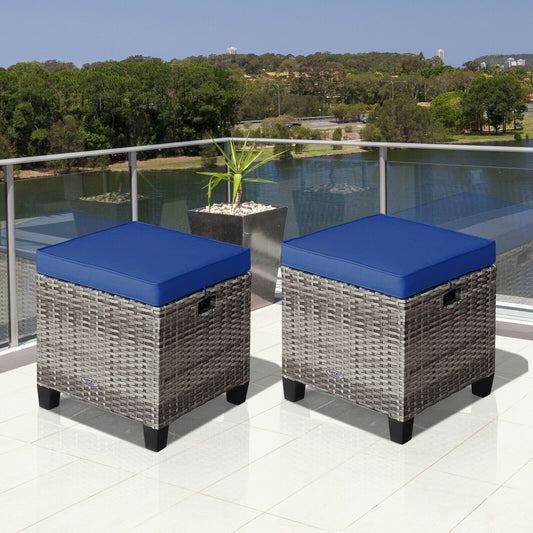 Patio Rattan Ottoman Seat, Removable Cushions, Navy Outdoor Seating & Patio Chairs Navy at Gallery Canada
