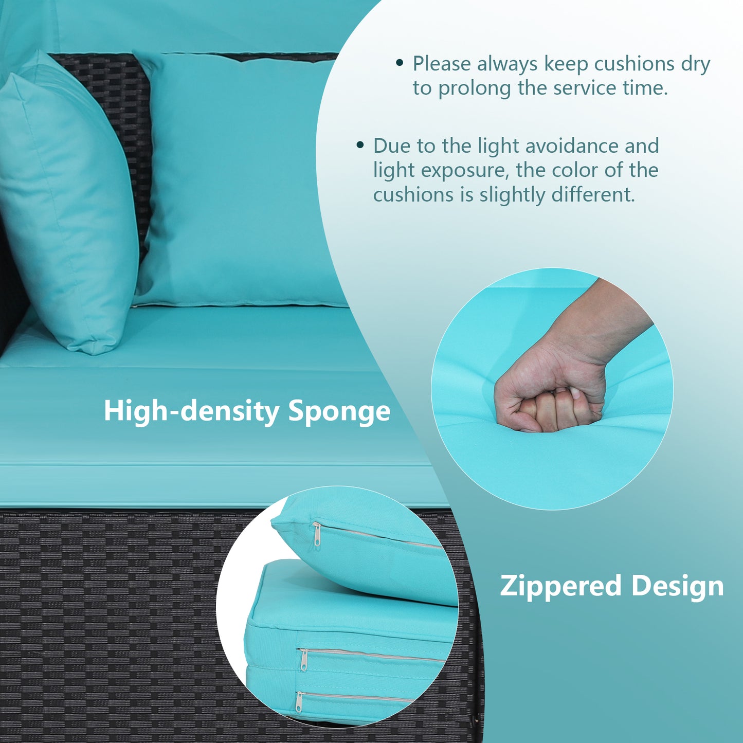 Patio Rattan Daybed with Retractable Canopy and Side Tables, Turquoise Outdoor Sectionals at Gallery Canada