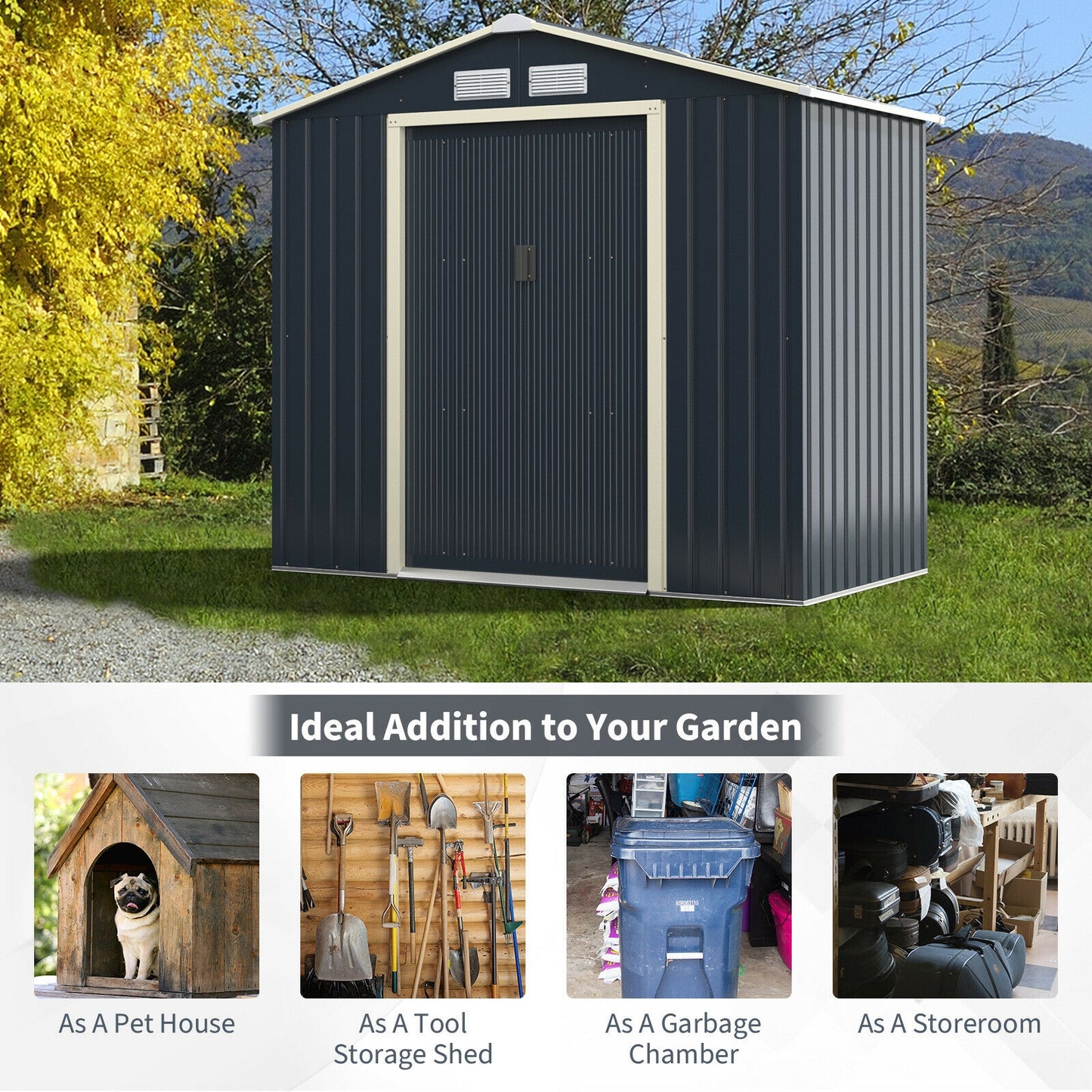 7 Feet x 4 Feet Metal Storage Shed, Sliding Double Lockable Doors, Gray Sheds & Outdoor Storage at Gallery Canada