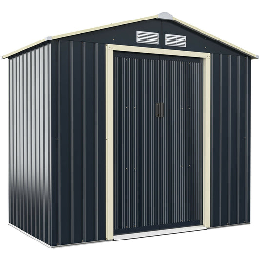 7 Feet x 4 Feet Metal Storage Shed with Sliding Double Lockable Doors, Gray