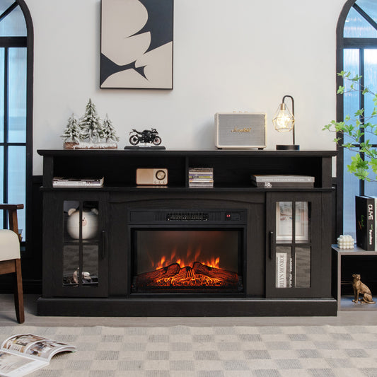 Fireplace TV Stand, 1400W Electric Fireplace, Black Entertainment Centers & TV Stands Black at Gallery Canada