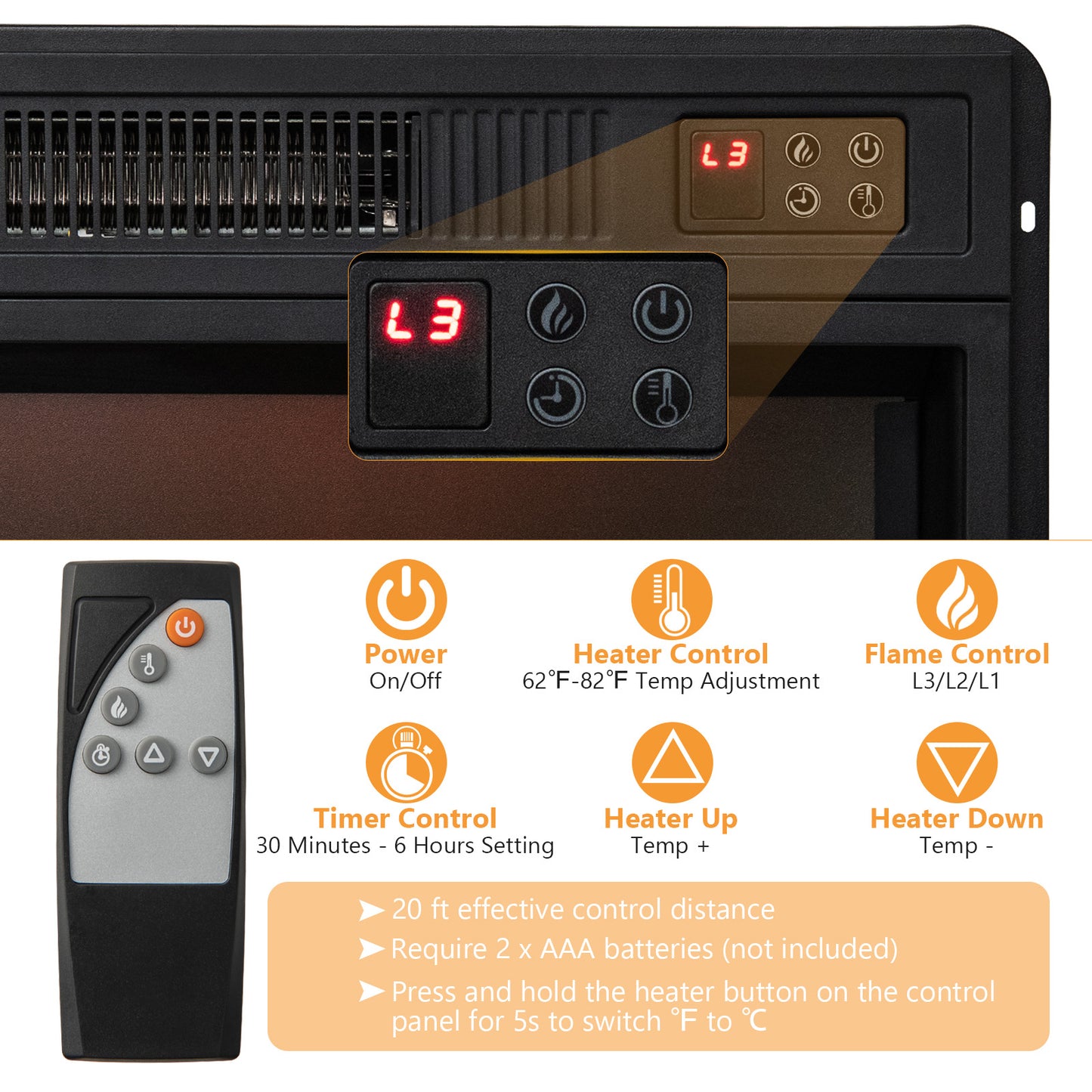 Fireplace TV Stand, 1400W Electric Fireplace, Gray