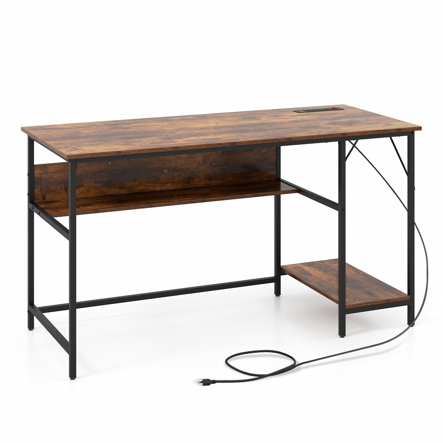 55 Inches Computer Desk with Charging Station, Brown