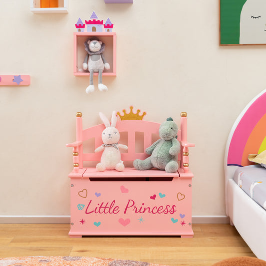 2-In-1 Kids Princess Wooden Toy Box, Safe Hinged Lid, Pink Kids Storage Pink at Gallery Canada