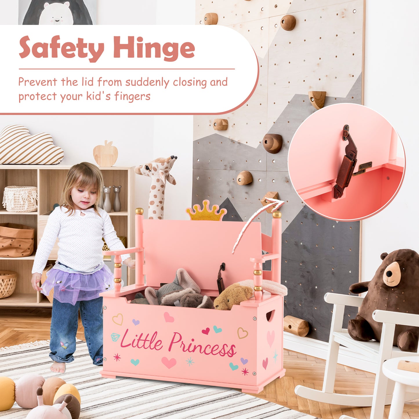 2-In-1 Kids Princess Wooden Toy Box, Safe Hinged Lid, Pink Kids Storage at Gallery Canada