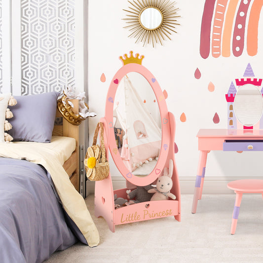 Kids Full Length Mirror, 360 Degree Rotatable, Pink Kids Vanities Pink at Gallery Canada