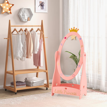 Kids Full Length Mirror with 360 Degree Rotatable Design and Shelf, Pink