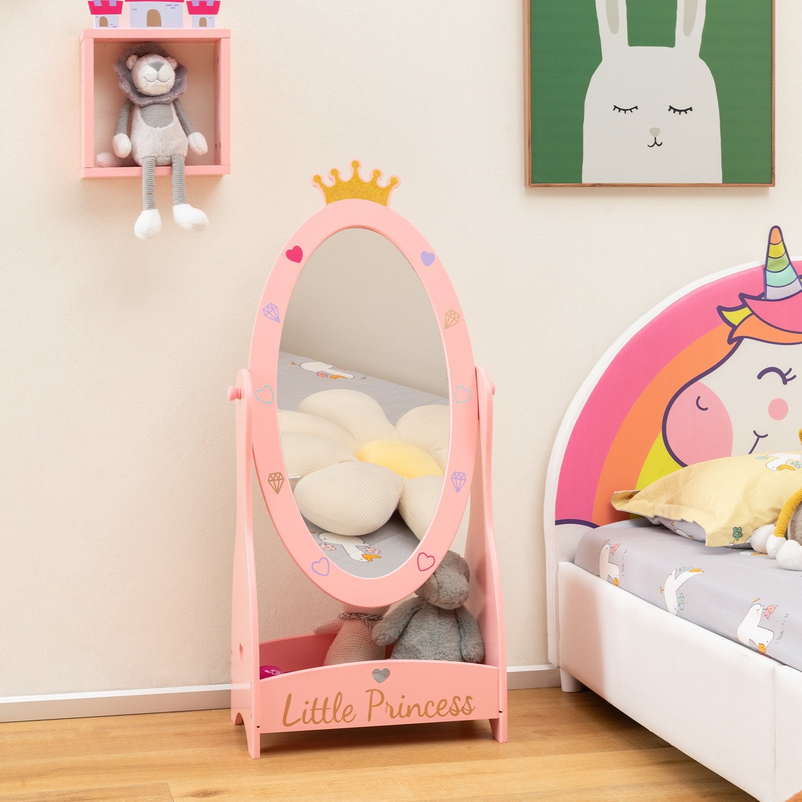 Kids Full Length Mirror with 360 Degree Rotatable Design and Shelf, Pink at Gallery Canada