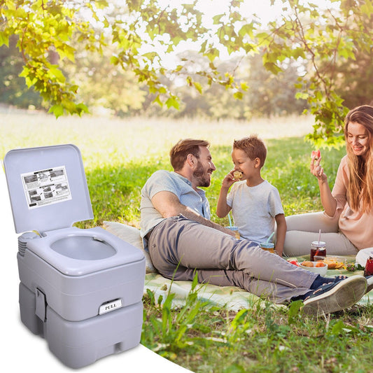 5.3 Gallon Portable Toilet with Waste Tank and Built-in Rotating Spout, Gray Portable Toilets & Showers Gray at Gallery Canada