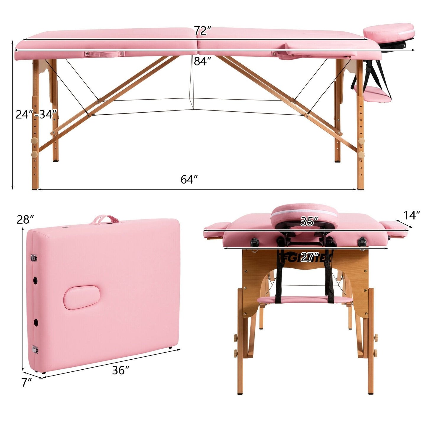 Portable Adjustable Facial Spa Bed  with Carry Case, Pink at Gallery Canada