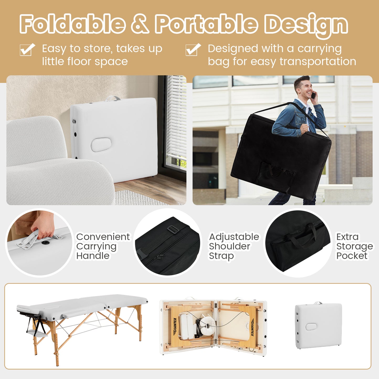 Portable Adjustable Facial Spa Bed with Carry Case, White Spa & Salon at Gallery Canada