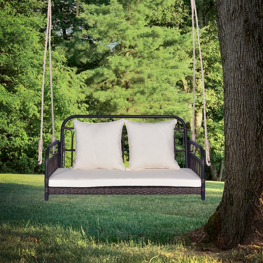 880LBS Wicker Hanging Porch Swing With Cushions, White Porch Swings White at Gallery Canada