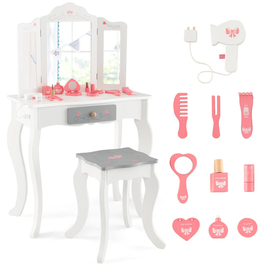 Kids Vanity Set with Tri-folding Mirror, White at Gallery Canada