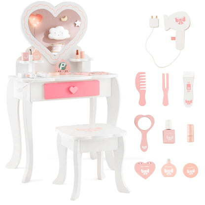 Kids Vanity Set with Heart-shaped Mirror, White