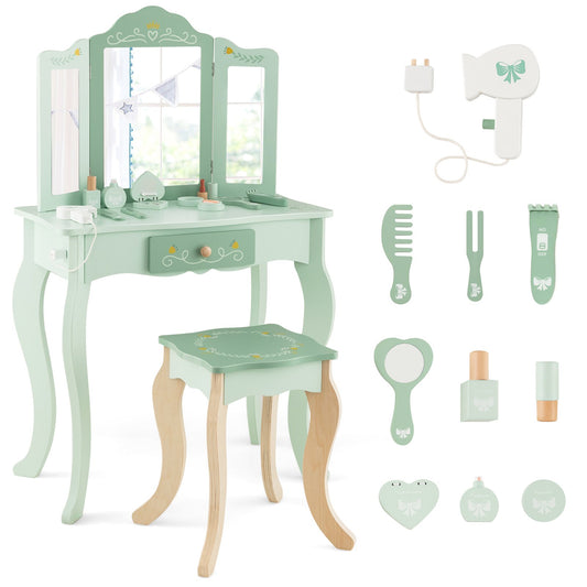 Kids Vanity Set with Tri-folding Mirror, Green at Gallery Canada