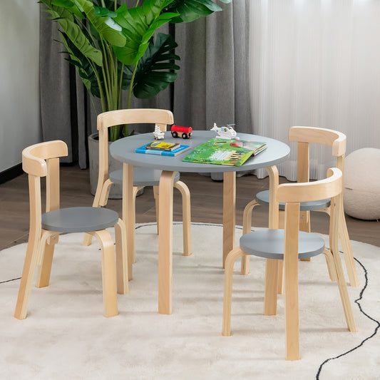 5-Piece Kids Wooden Curved Back Activity Table and Chair Set with Toy Bricks, Gray Kids Table & Chair Sets Gray at Gallery Canada