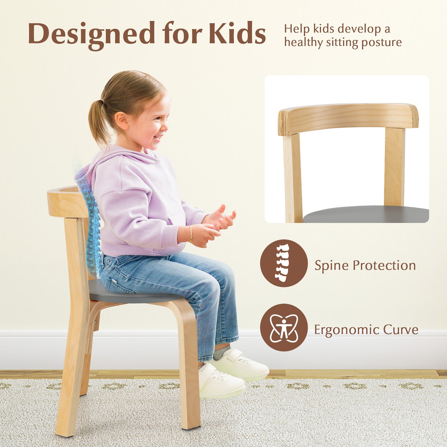 5-Piece Kids Wooden Activity Table And Chair Set, Gray Kids Table & Chair Sets at Gallery Canada