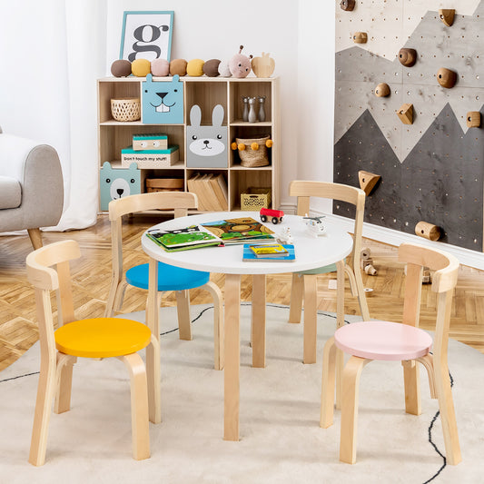 5-Piece Kids Wooden Curved Back Activity Table and Chair Set withToy Bricks, Multicolor Kids Table & Chair Sets Multicolor at Gallery Canada