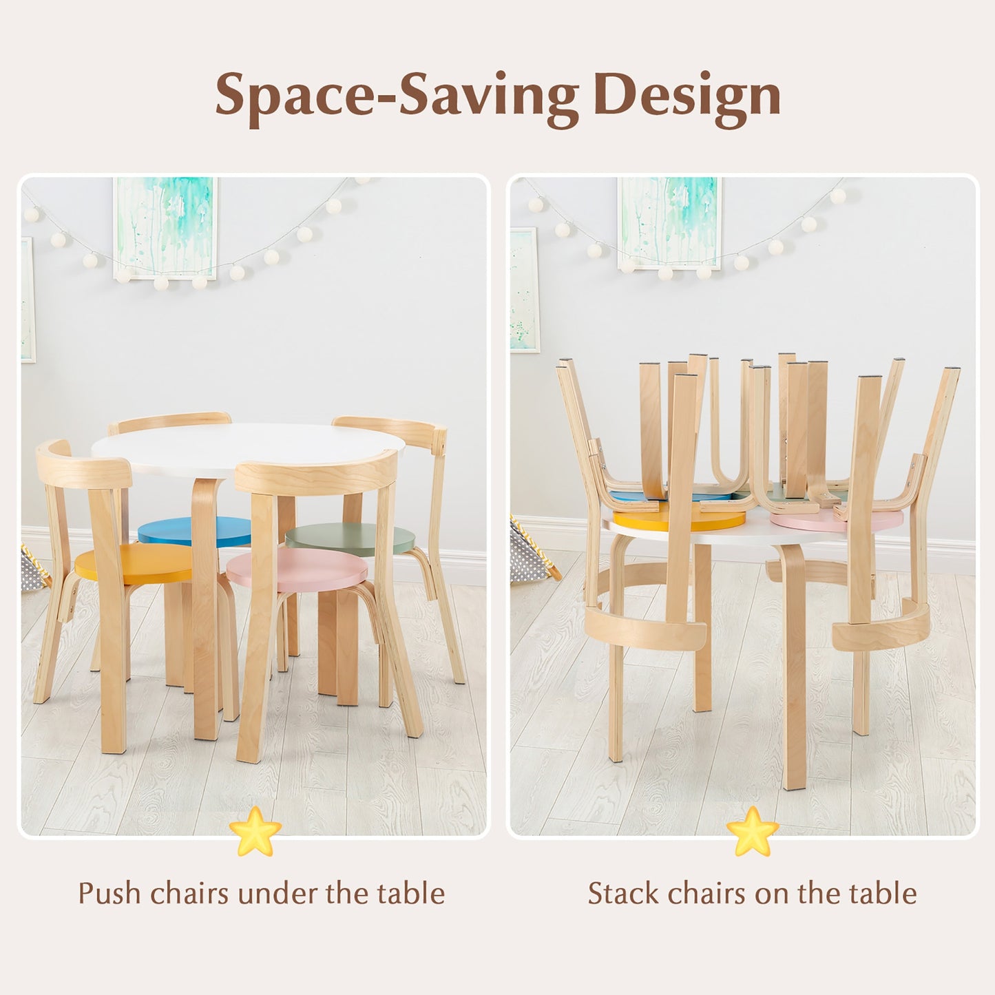 5-Piece Kids Wooden Curved Back Activity Table and Chair Set withToy Bricks, Multicolor Kids Table & Chair Sets at Gallery Canada