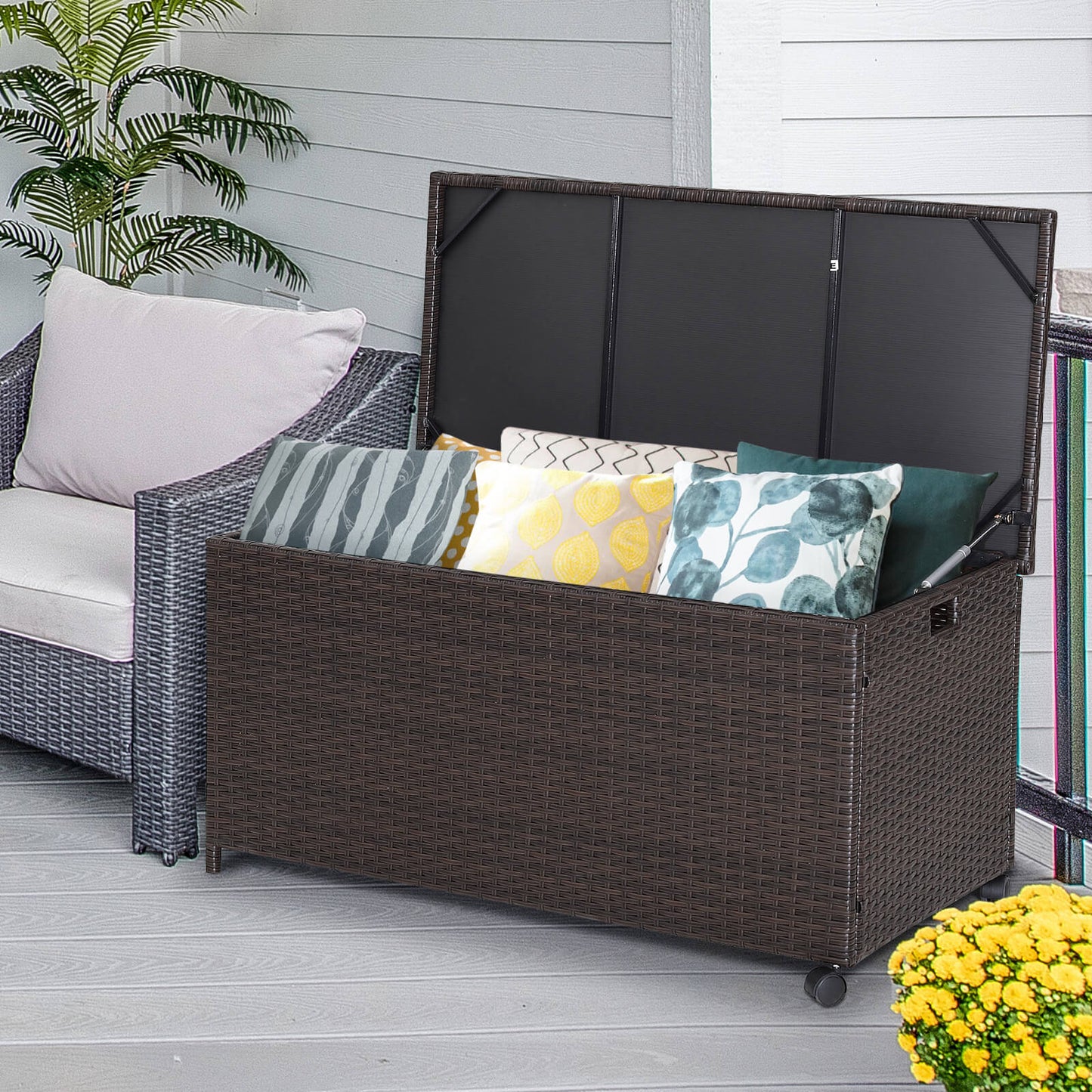 Outdoor Wicker Storage Box with Zippered Liner-50 Gallon, Brown at Gallery Canada