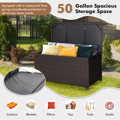 Outdoor Wicker Storage Box with Zippered Liner-50 Gallon, Brown at Gallery Canada