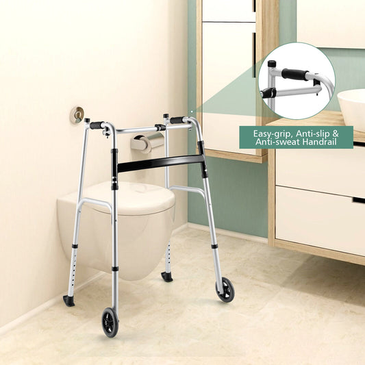 Height Adjustable Rollator Walker With Seat, Armrest Pad, White, Black Walkers & Rollators Black & White at Gallery Canada