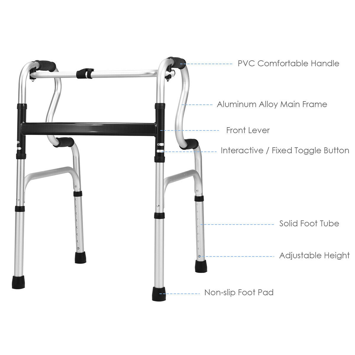 Folding Aluminum Walking Frame Walker, Silver