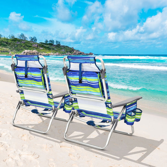 Folding Backpack Beach Chair, 5-Position Reclining, Blue Beach & Lawn Chairs Blue at Gallery Canada