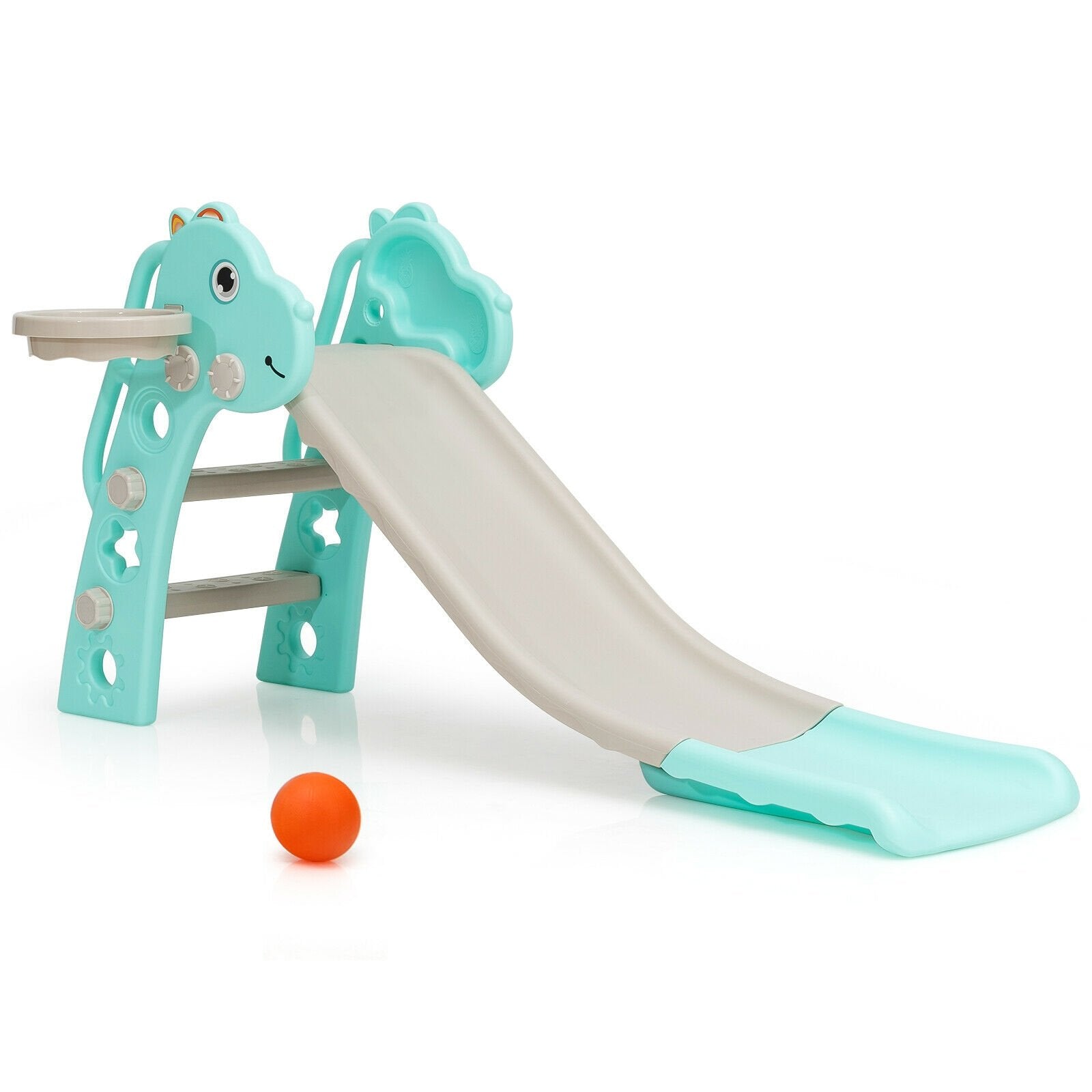 3-in-1 Kids Slide Baby Play Climber Slide Set with Basketball Hoop , Green at Gallery Canada