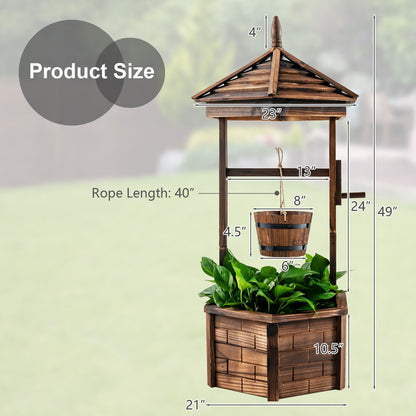 Rustic Wooden Wishing Well with Adjustable Hanging Bucket, Brown at Gallery Canada