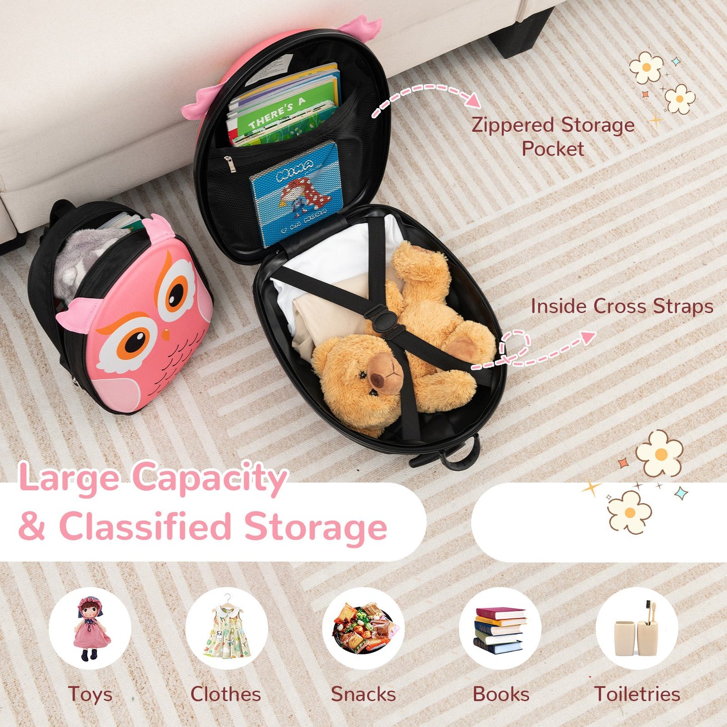 Lightweight and Portable Rolling Suitcase for Children, Pink