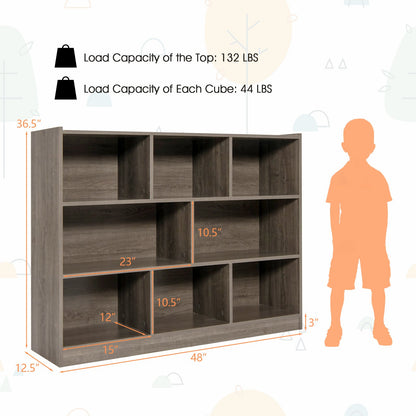3-Tier Open Bookcase 8-Cube Floor Standing Storage Shelves Display Cabinet, Gray