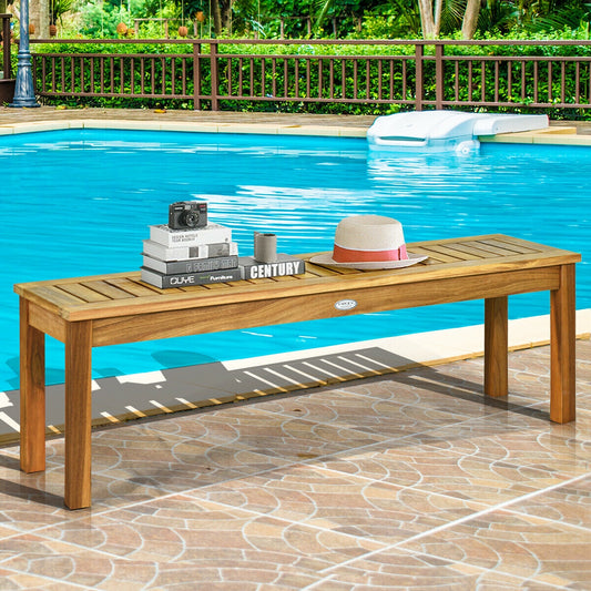 52 Inch Acacia Wood Outdoor Dining Bench, Brown Outdoor Benches Brown at Gallery Canada