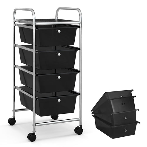 4-Drawer Cart Storage Bin Organizer Rolling with Plastic Drawers, Black